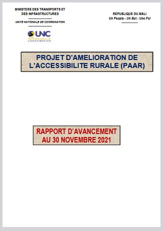 RAPPORT D'AVANCEMENT - NOVEMBRE 2021